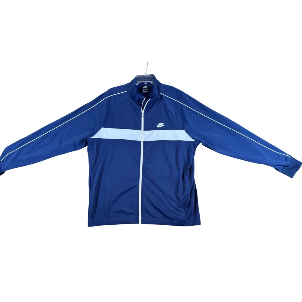 Nike Men's Navy Blue White‎ Track Jacket Athletic Zip Up Size XL